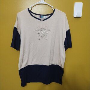 VTG 90s Bold Spirit Shrt Slv Ribbed Embroidered Cottn Blnd Tunic M Grandma Boho